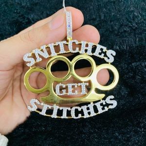 14k Gold Finish Snitches Get Stitches w/Rope Chain